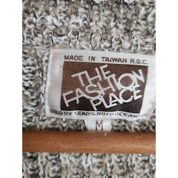 Vintage Open Cardigan Sweater Brown & Cream Varigated Medium - Picture 3 of 7